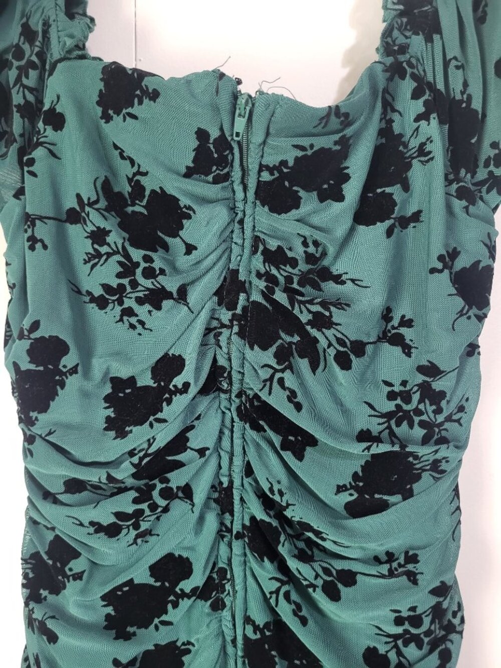 Dear Moon 11 Mini Ruched Emeral Green Black Velvet Mini Dress Whimsigoth Fairy - Picture 4 of 8